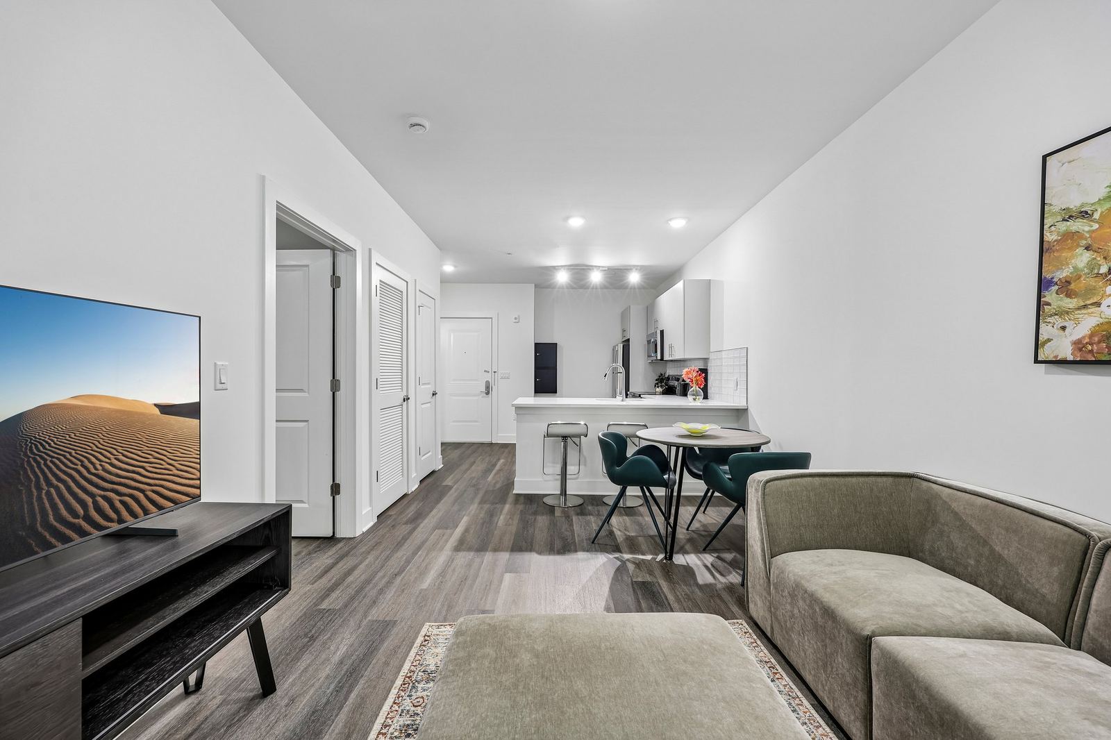 Meridia Pompton Lakes apartment living room and open-concept kitchen